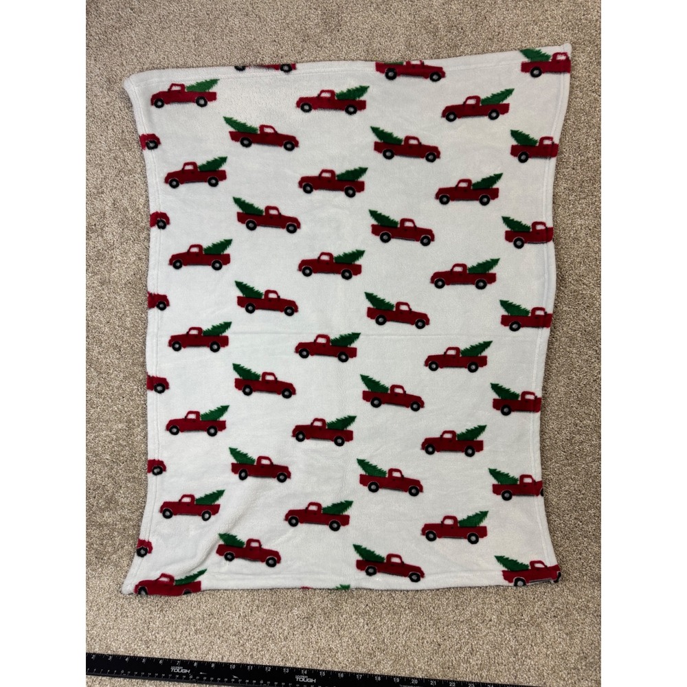 HB Christmas Red Truck Fleece Baby Blanket 30x36 Holiday Evergreen Tree White